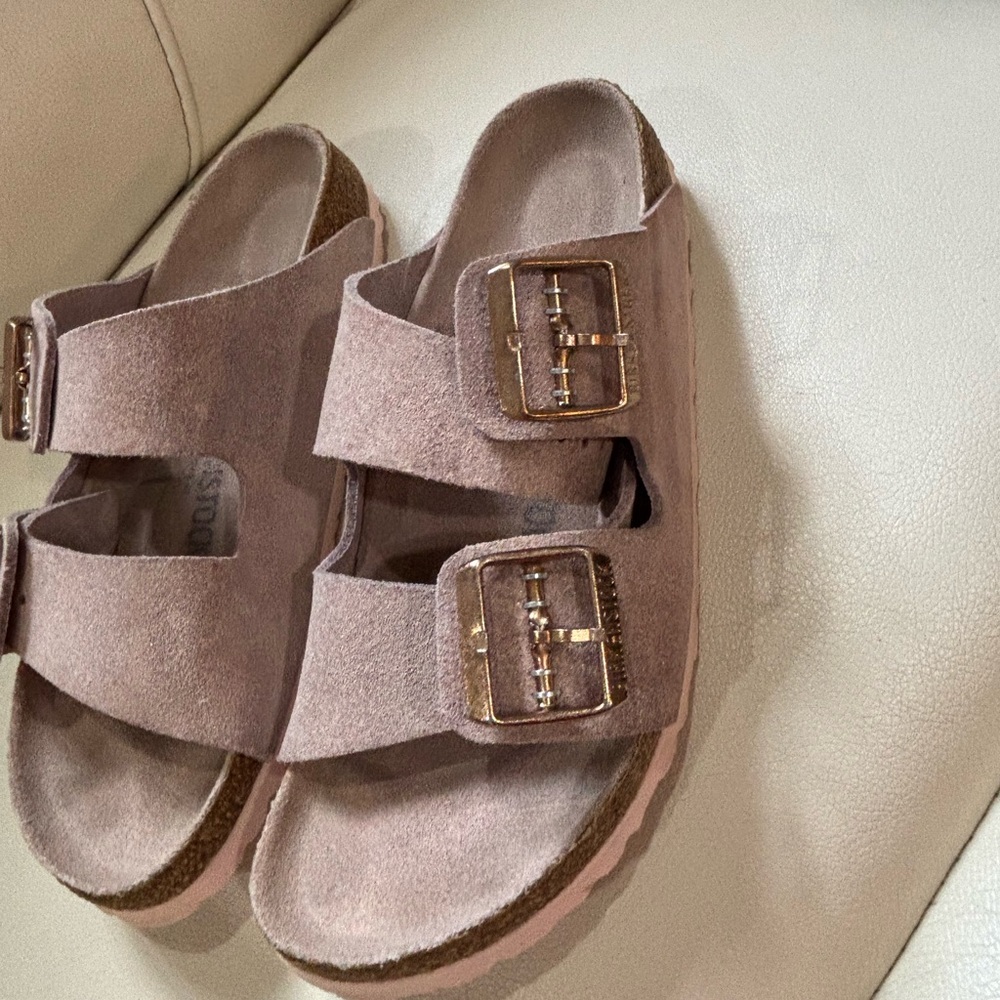 Pink Birkenstock Arizona Sandals Rose Gold Buckles Pink Soles & Footbed Size 39 - Picture 13 of 13